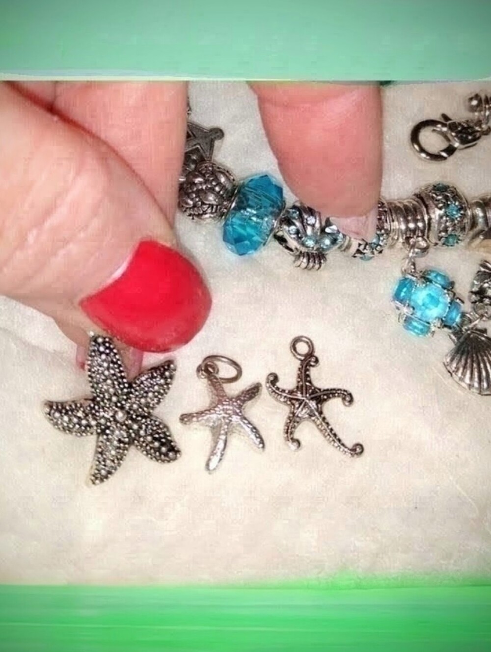Sea-n-Sand Theme Bead Custom Charm Bracelet Turtle, Anchor, Starfish, Seashells